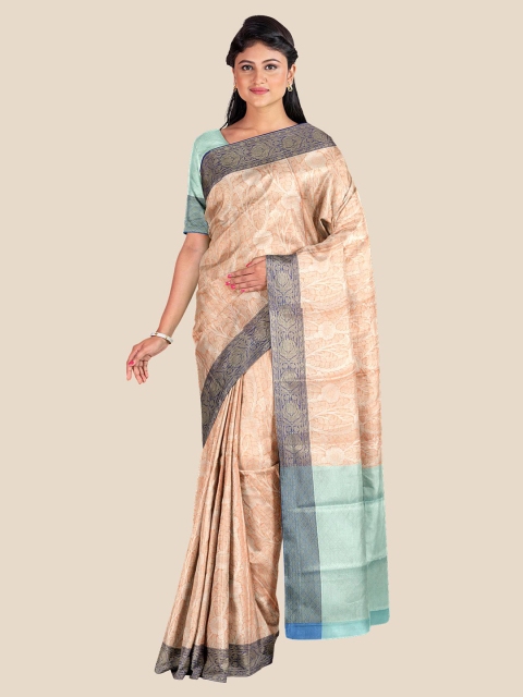 

Kalamandir Peach-Coloured & Blue Floral Silk Blend Banarasi Saree