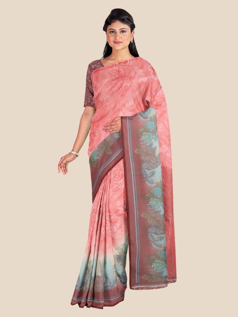 

Kalamandir Peach-Coloured & Green Ethnic Motifs Saree