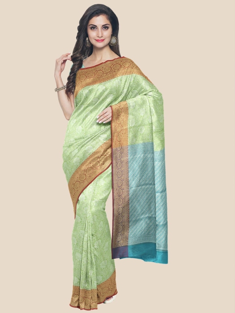 

Kalamandir Olive Green & Blue Floral Silk Blend Banarasi Saree