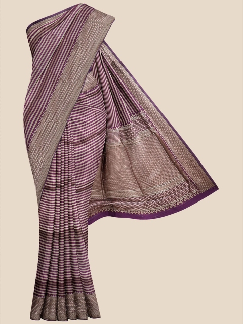 

Kalamandir Purple Striped Silk Blend Banarasi Saree