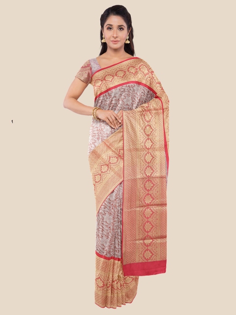 

Kalamandir Red & White Floral Silk Blend Banarasi Saree