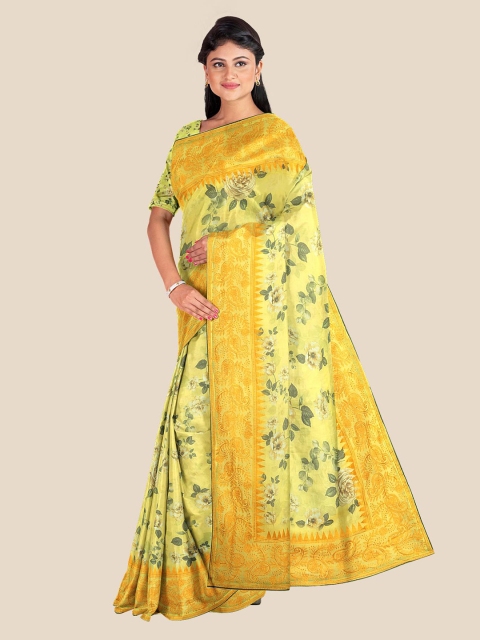 

Kalamandir Yellow & Green Floral Printed Silk Blend Saree