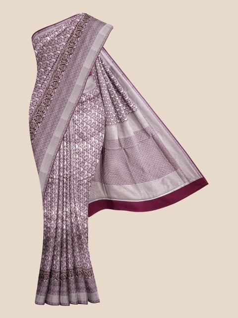 

Kalamandir Purple & Silver-Toned Paisley Silk Blend Banarasi Saree