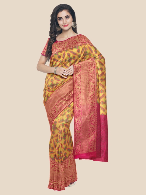 

Kalamandir Yellow & Green Ethnic Motifs Banarasi Saree