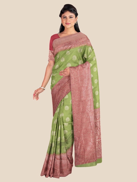 

Kalamandir Green & Pink Ethnic Motifs Silk Blend Banarasi Saree