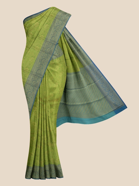 

Kalamandir Green & Turquoise Blue Ethnic Motifs Silk Blend Banarasi Saree