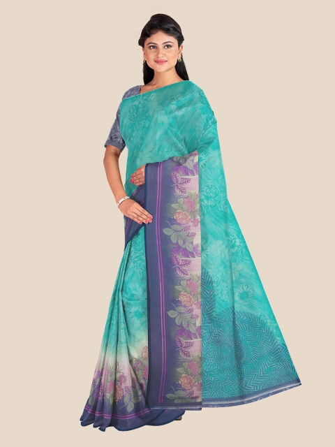 

Kalamandir Green & Blue Floral Printed Saree