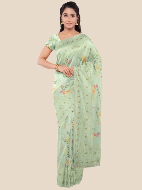 

Kalamandir Sea Green & Yellow Floral Silk Blend Saree