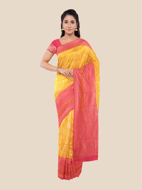 

Kalamandir Yellow & Red Ethnic Motifs Silk Blend Banarasi Saree