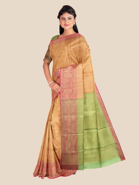 

Kalamandir Orange & Green Floral Silk Blend Banarasi Saree