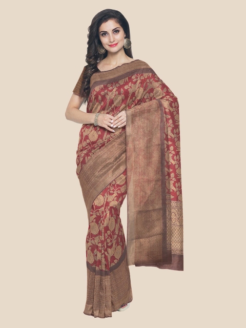 

Kalamandir Maroon & Brown Floral Silk Blend Banarasi Saree