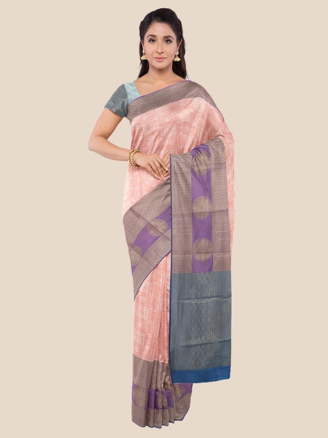 

Kalamandir Peach-Coloured & White Floral Silk Blend Banarasi Saree