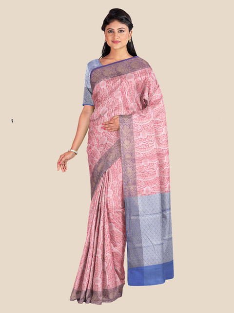

Kalamandir Pink & White Floral Silk Blend Banarasi Saree