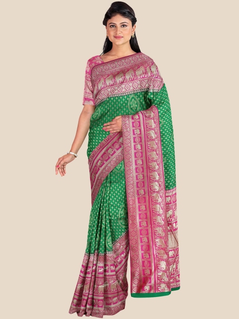 

Kalamandir Green & Pink Floral Silk Blend Banarasi Saree
