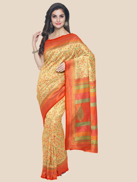 

Kalamandir Yellow & Orange Floral Saree