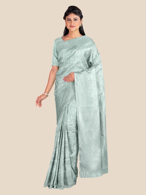 

Kalamandir Grey Floral Zari Silk Blend Banarasi Saree