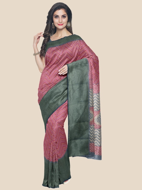 

Kalamandir Pink & Green Bandhani Silk Blend Banarasi Saree