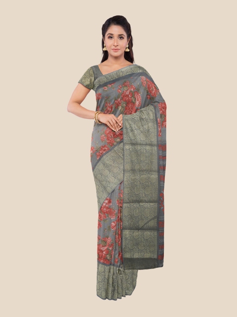 

Kalamandir Grey & Red Floral Silk Blend Banarasi Saree