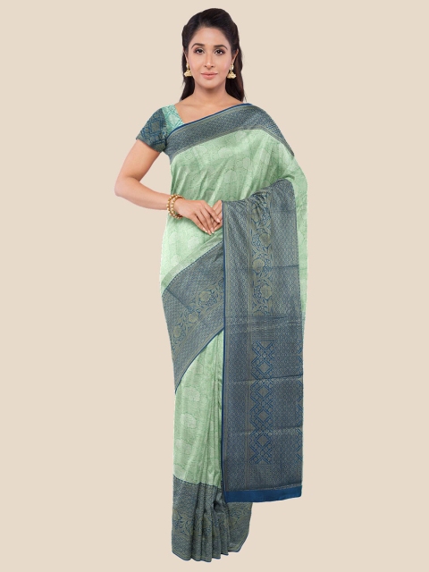 

Kalamandir Sea Green & Grey Floral Silk Blend Banarasi Saree