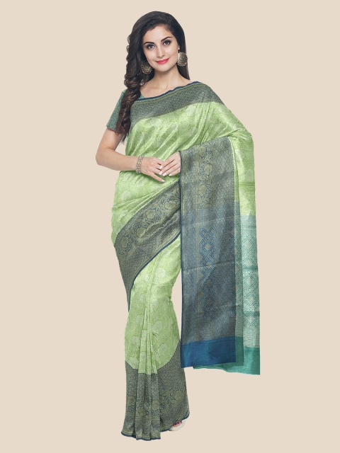 

Kalamandir Green & Blue Floral Zari Silk Blend Banarasi Saree