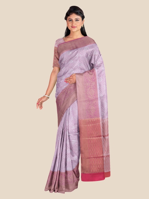 

Kalamandir Pink & Purple Floral Silk Blend Banarasi Saree