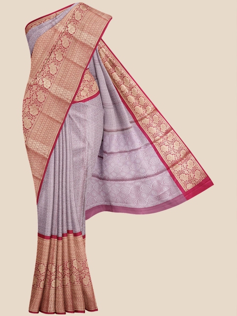 

Kalamandir Lavender & Magenta Floral Zari Silk Blend Banarasi Saree