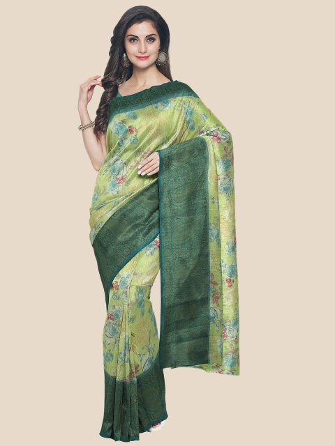 

Kalamandir Green & Off White Floral Silk Blend Banarasi Saree