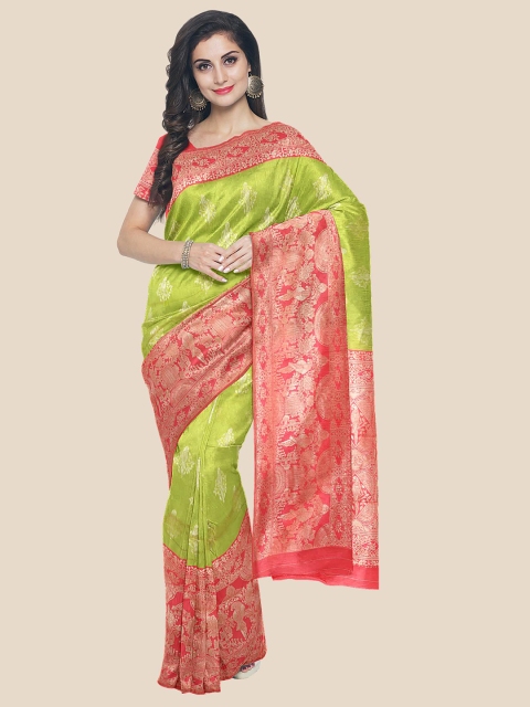 

Kalamandir Green & Pink Woven Design Zari Silk Blend Banarasi Saree