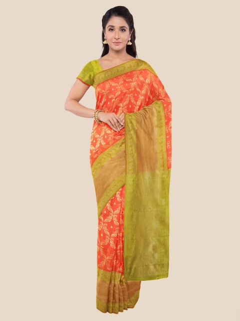 

Kalamandir Peach-Coloured & Green Silk Blend Banarasi Saree