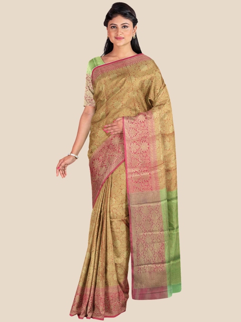 

Kalamandir Orange & Green Floral Silk Blend Banarasi Saree