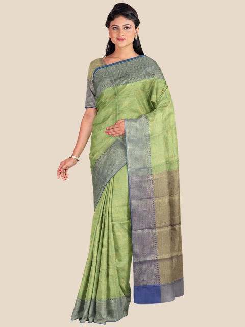 

Kalamandir Green & Blue Floral Zari Silk Blend Banarasi Saree