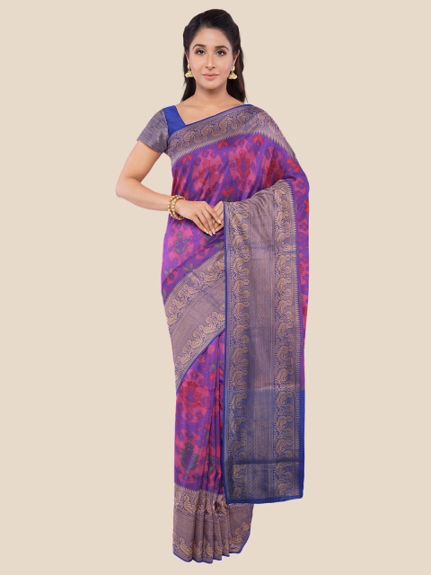 

Kalamandir Pink & Blue Zari Silk Blend Banarasi Saree