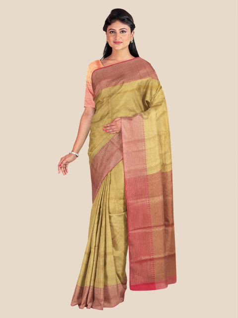 

Kalamandir Cream-Coloured & Red Floral Silk Blend Banarasi Saree