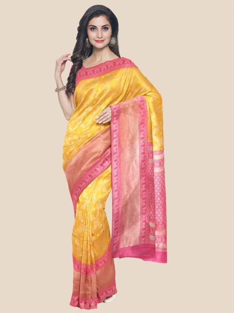 

Kalamandir Yellow & Pink Zari Silk Blend Banarasi Saree