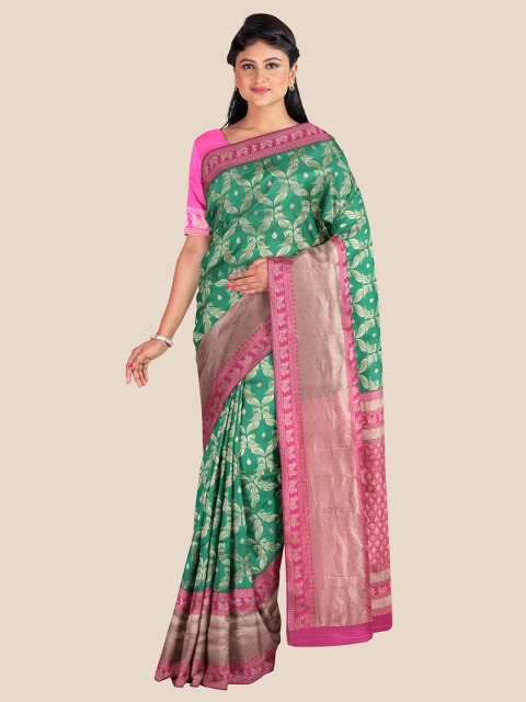 

Kalamandir Green & White Silk Blend Banarasi Saree