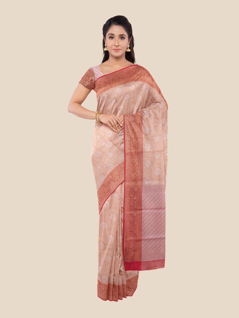 

Kalamandir Peach-Coloured & Red Floral Zari Silk Blend Banarasi Saree