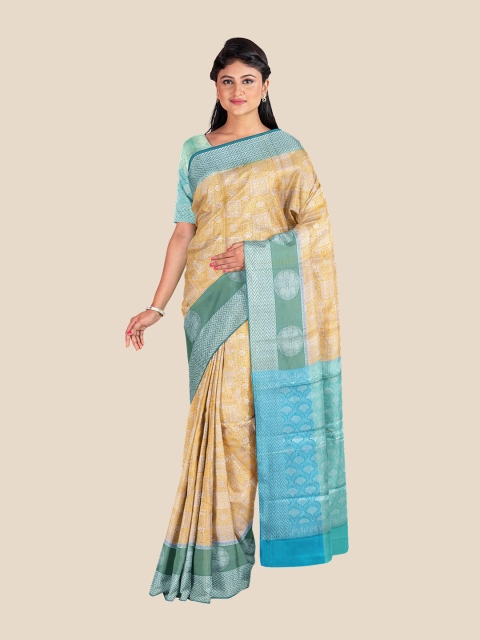 

Kalamandir Yellow & White Floral Silk Blend Banarasi Saree