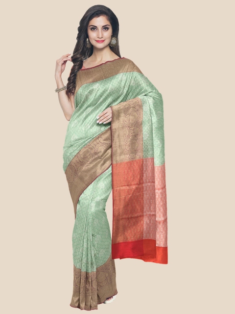 

Kalamandir Green & Red Floral Silk Blend Banarasi Saree