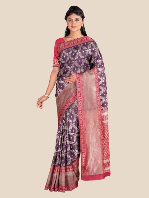 

Kalamandir Purple & Pink Woven Design Zari Silk Blend Banarasi Saree