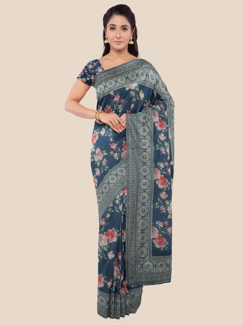 

Kalamandir Blue & Pink Floral Silk Blend Saree