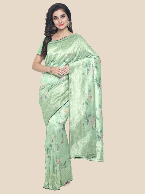 

Kalamandir Sea Green & White Floral Silk Blend Saree