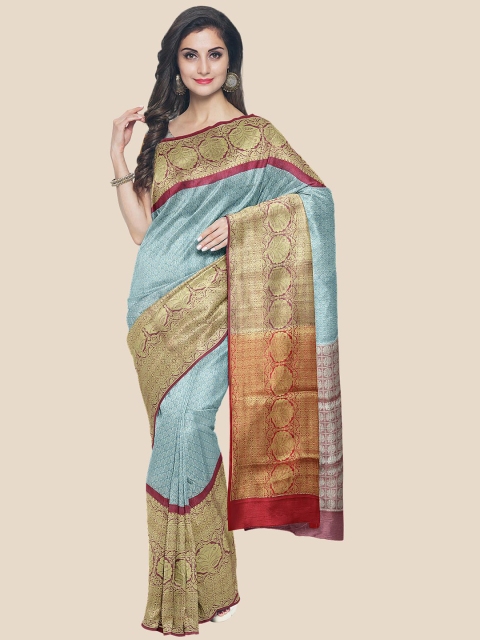 

Kalamandir Blue & Red Floral Zari Silk Blend Banarasi Saree