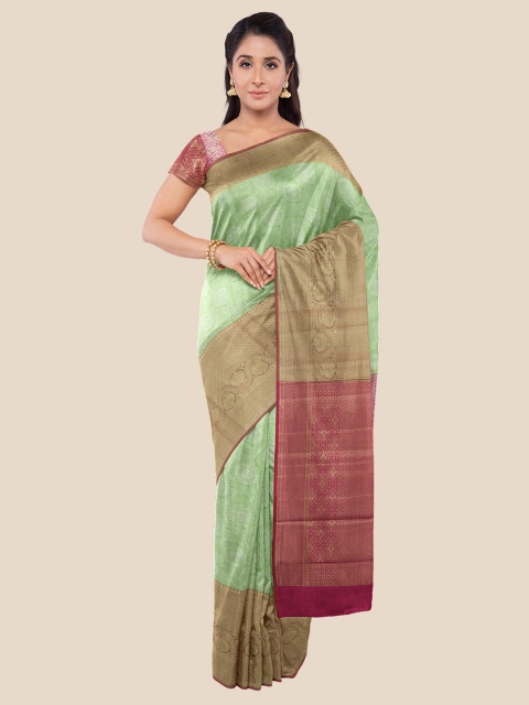 

Kalamandir Green & Pink Floral Zari Silk Blend Banarasi Saree