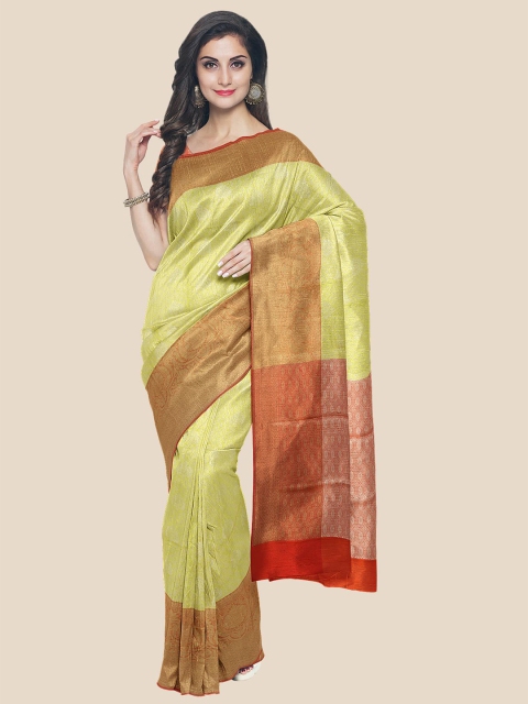 

Kalamandir Yellow & Red Floral Zari Silk Blend Banarasi Saree