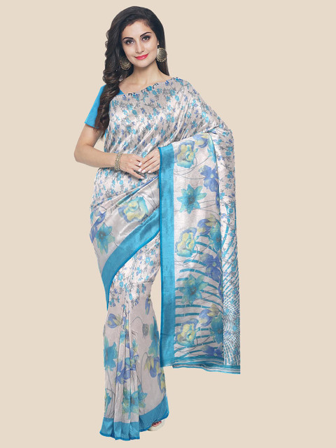 

Kalamandir White & Blue Floral Saree