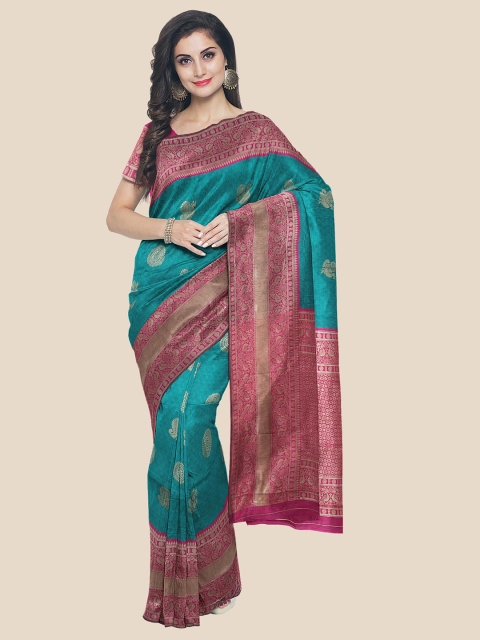 

Kalamandir Teal & Pink Woven Design Silk Blend Banarasi Saree