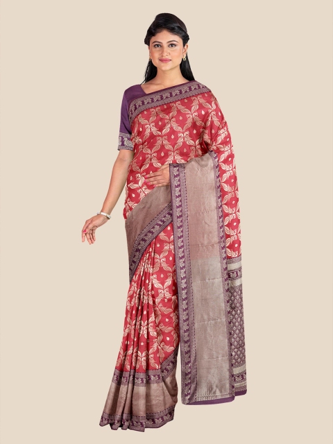 

Kalamandir Red & Gold-Toned Silk Blend Banarasi Saree