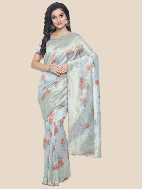

Kalamandir Turquoise Blue & Red Floral Silk Blend Saree