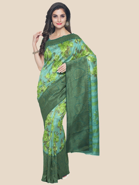 

Kalamandir Teal & Green Floral Silk Blend Banarasi Saree