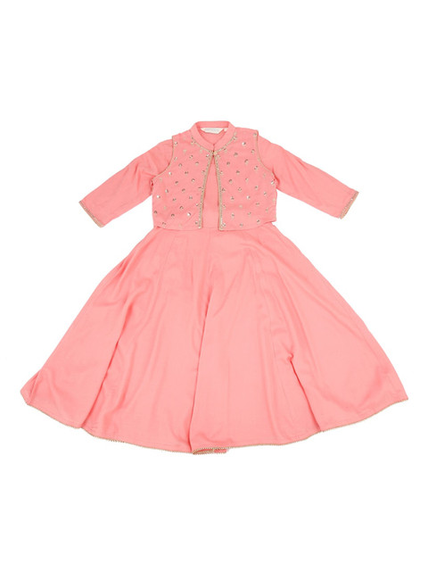 

AKKRITI BY PANTALOONS Girls Peach-Coloured & Gold-Toned Anarkali Kurta